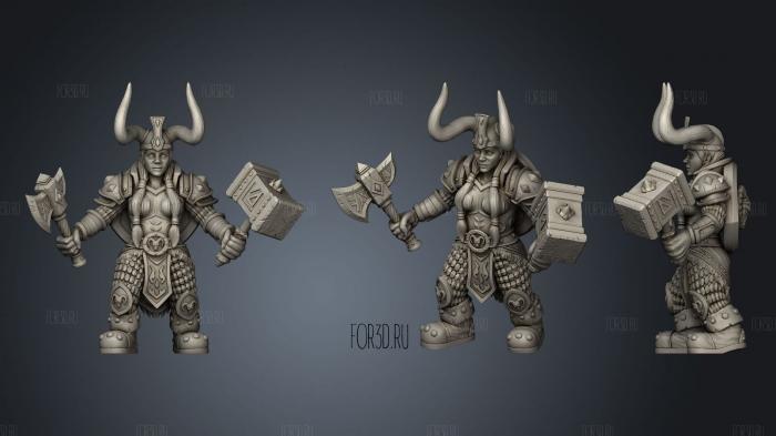 Dwarf Female Paladin with Weapons 345 stl model for CNC
