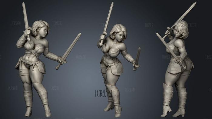 Female adventurer Fighter stl model for CNC