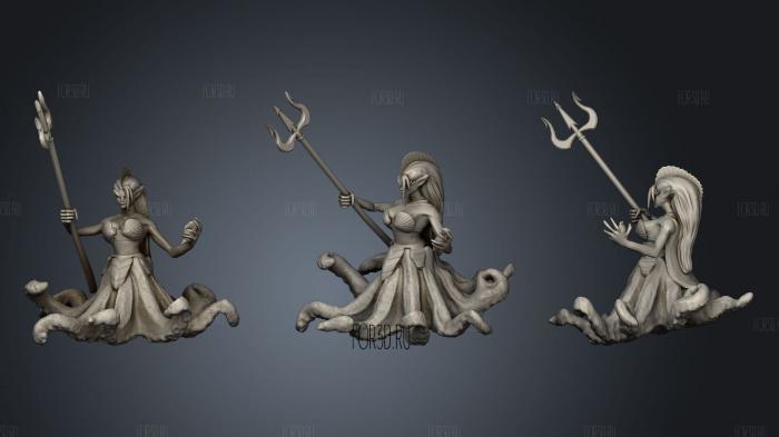 Female Dark Octopusfolk With Trident stl model for CNC