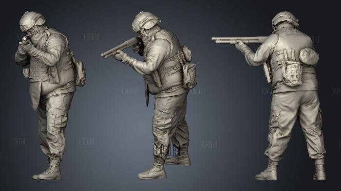 Modern soldier aiming with pumpshotgun stl model for CNC