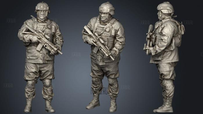 Modern soldier in camouflage honeybadger 2 stl model for CNC