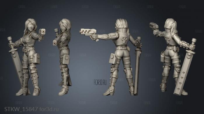 Cyber Girl with Gun and Sword stl model for CNC