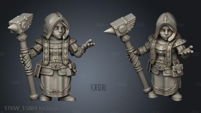 Dwarf Female Rune Priest woman stl model for CNC