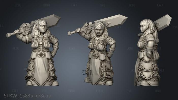 Dwarf Female Warrior fem war stl model for CNC