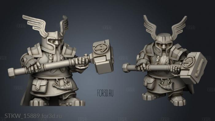 Dwarf Male Warrior Two Hammer warhammer stl model for CNC