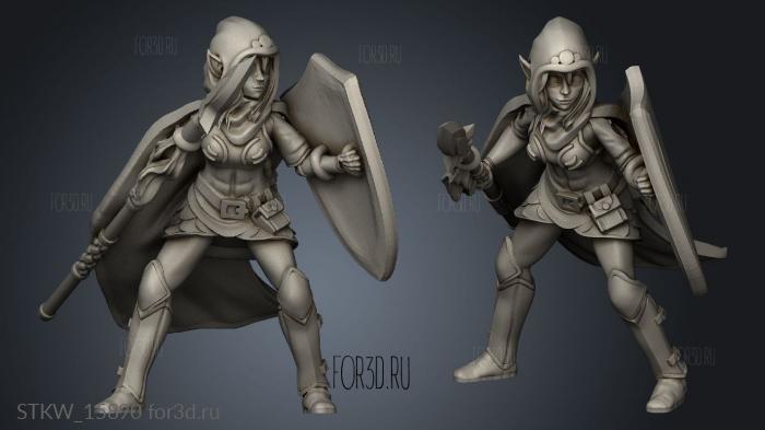 Elf Female Scout shield guardian hood stl model for CNC