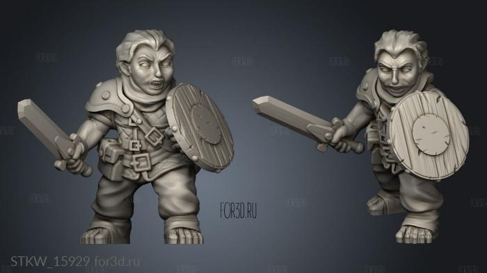 Halfling Brave Warrior stl model for CNC