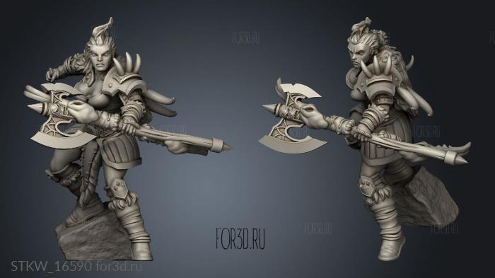 Sept barbarian female Alabarda stl model for CNC