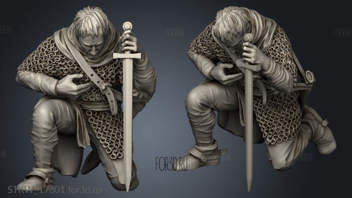 Praying Knight Kneeling stl model for CNC