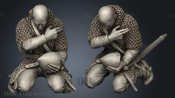 Praying Knight Kneeling stl model for CNC