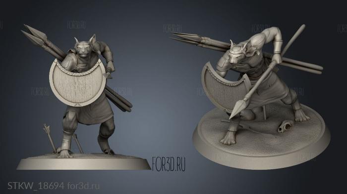 Catfolk Sphynx Spear Warrior stl model for CNC