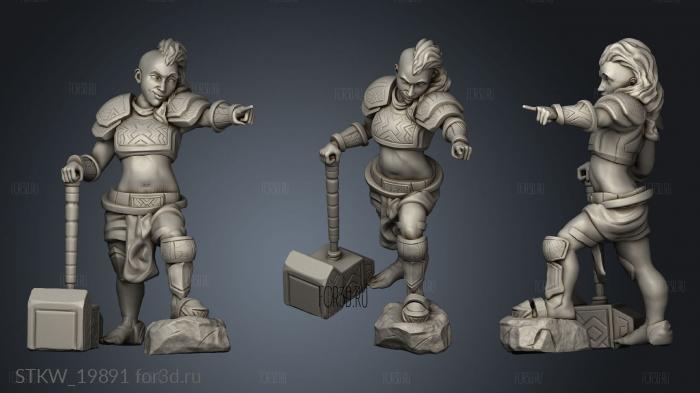 Dwarven War Maiden Posing stl model for CNC