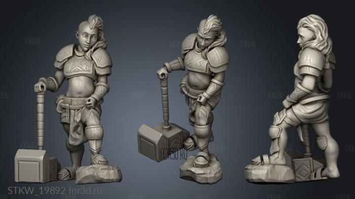 Dwarven War Maiden Posing stl model for CNC