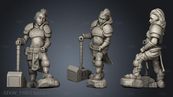 Dwarven War Maiden Posing stl model for CNC