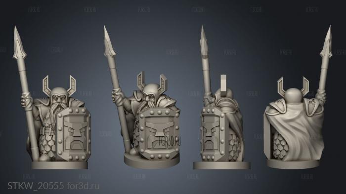 Dwarf guardian with shield and spear on stand stl model for CNC