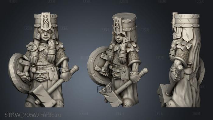 Female dwarf warrior stl model for CNC