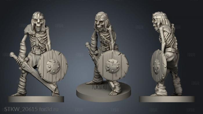 Skeleton warrior on stand stl model for CNC