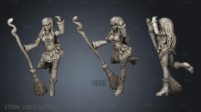 Witches Witch with broom stl model for CNC