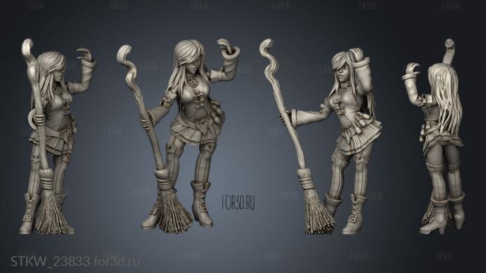 Witches Witch with broom stl model for CNC