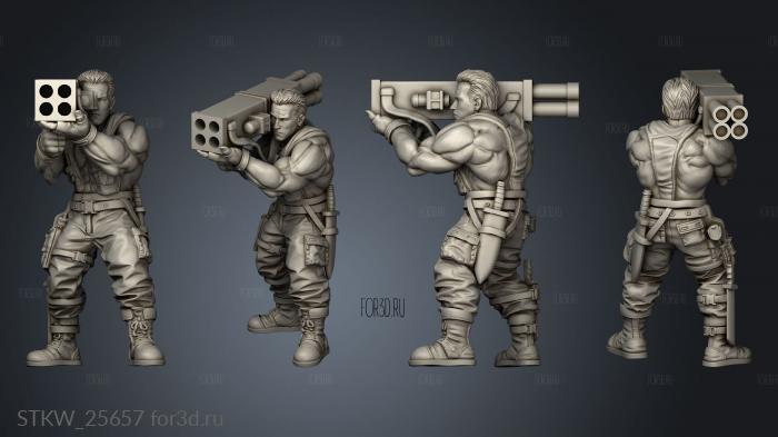 ARNIE WITH ROCKET LAUNCHER HUMAN JUNGLE FIGHTER stl model for CNC