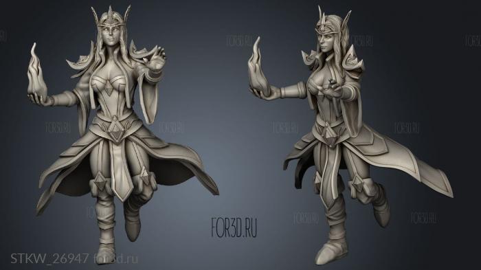 Blood Elves Sorceress casting Fire stl model for CNC