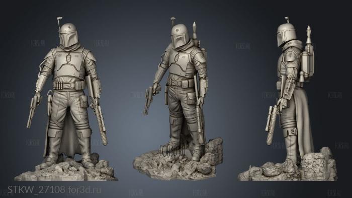 Boba Fett in helmet statue stl model for CNC