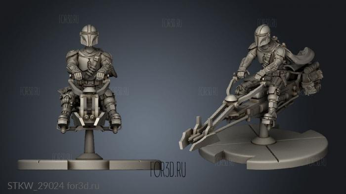 Crusader with Hoverbike and Child Speeder Mando Amban Pulse Rifle stl model for CNC