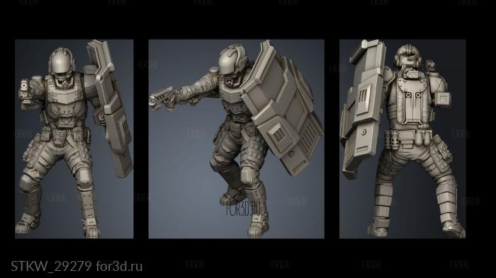 Cyberpunk Police Officers Policeman with shield stl model for CNC