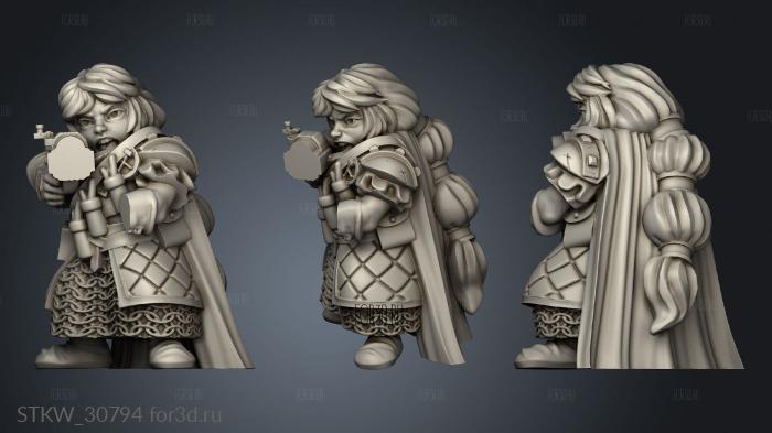 Dwarf Female Dwarven Rifle and Hield Unit stl model for CNC