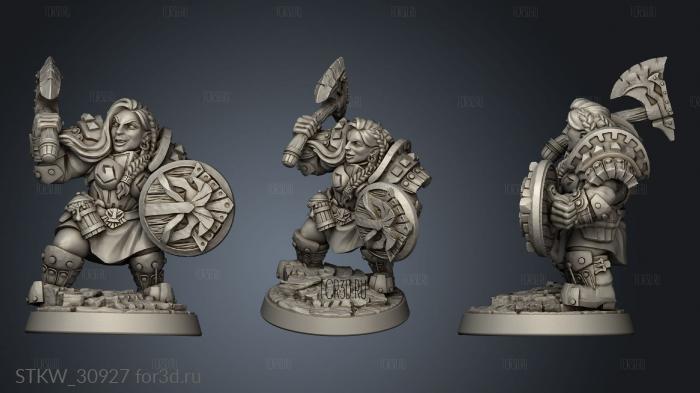 Dwarven Defenders Modular Defender Dwarf lady stl model for CNC