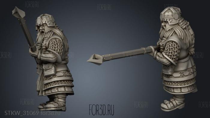 Dwarves warrior with great spear stl model for CNC