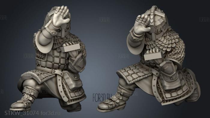 Dwarves warrior with pavise stl model for CNC