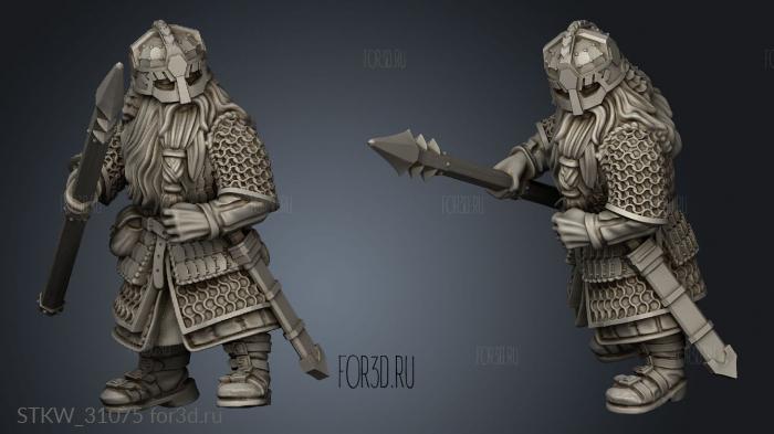 Dwarves Warriors Dwarf Warrior with Spear stl model for CNC