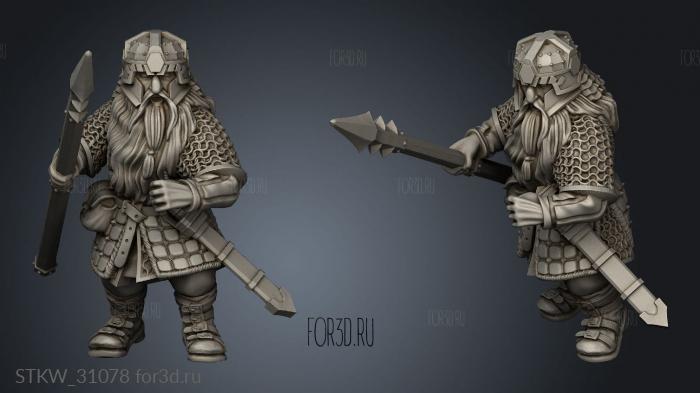 Dwarves Warriors Dwarf Warrior with Spear stl model for CNC