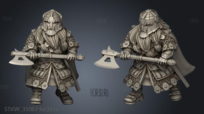 Dwarves game wardens warrior with axe stl model for CNC