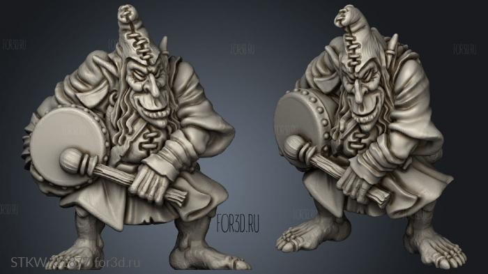 Eastern Goblin musician with drum stl model for CNC