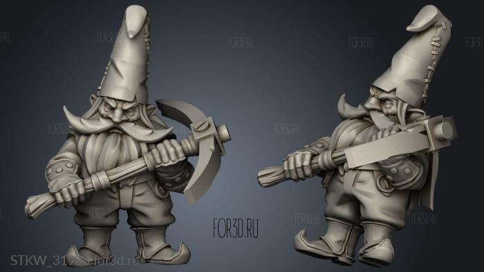 fairy tales FT Gnome miner with pickaxe stl model for CNC