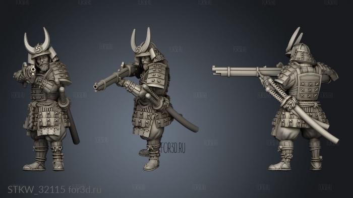 Fantasy Japanese Samurai on Foot Musket Musketmen stl model for CNC