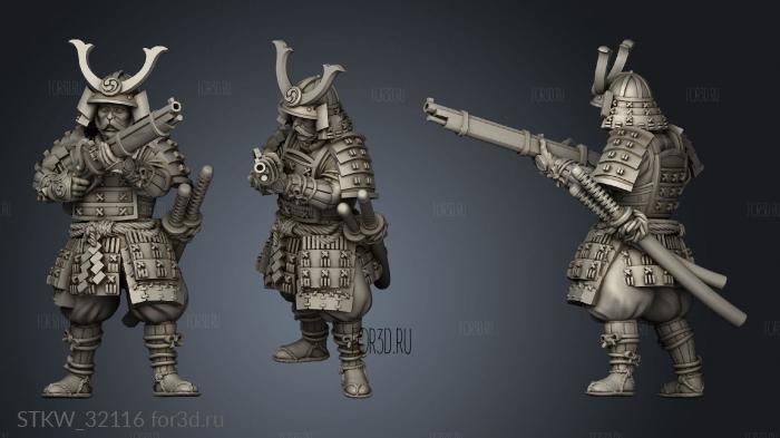 Fantasy Japanese Samurai on Foot Musket Musketmen stl model for CNC