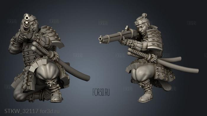 Fantasy Japanese Samurai on Foot Musket Musketmen stl model for CNC