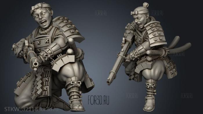 Fantasy Japanese Samurai on Foot Musket Musketmen stl model for CNC