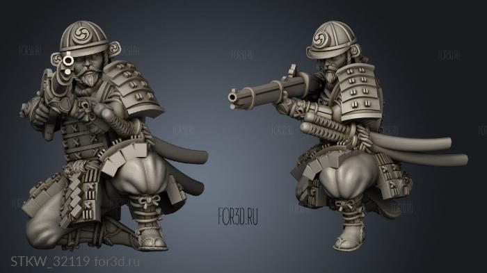 Fantasy Japanese Samurai on Foot Musket Musketmen stl model for CNC