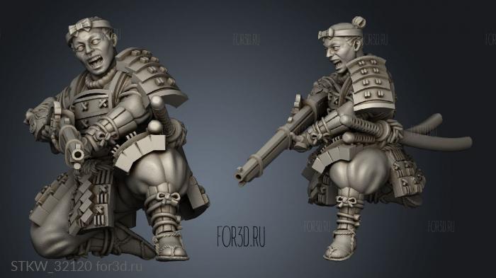 Fantasy Japanese Samurai on Foot Musket Musketmen stl model for CNC