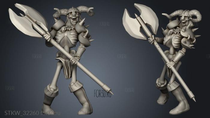 Fantasy skeleton battle axe stl model for CNC