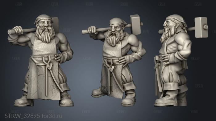 Forge with Dwarf Blacksmith stl model for CNC