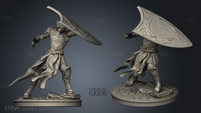 Gharl the Cleric defense pose with base stl model for CNC