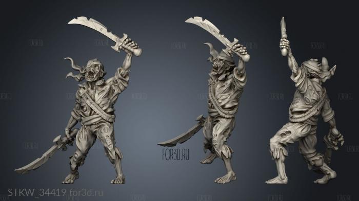 guardian deep and pirates zombie pirate with swords stl model for CNC