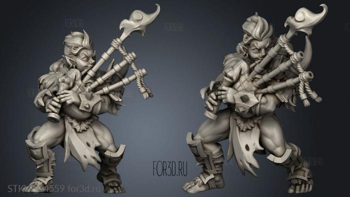 halfling bard bagpipes fire stl model for CNC