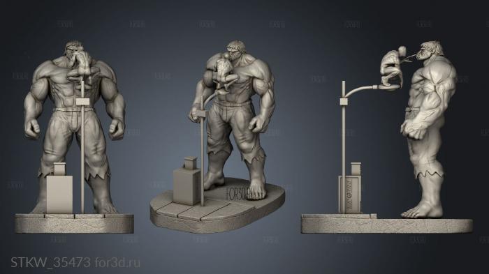 Hulk and Spider Man Diorama lamp side stl model for CNC