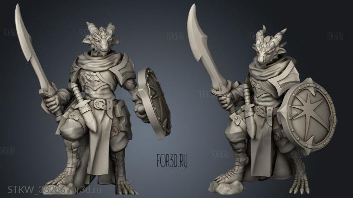 Male Dragonborn Cleric Tamara with Scimitar and Shield stl model for CNC